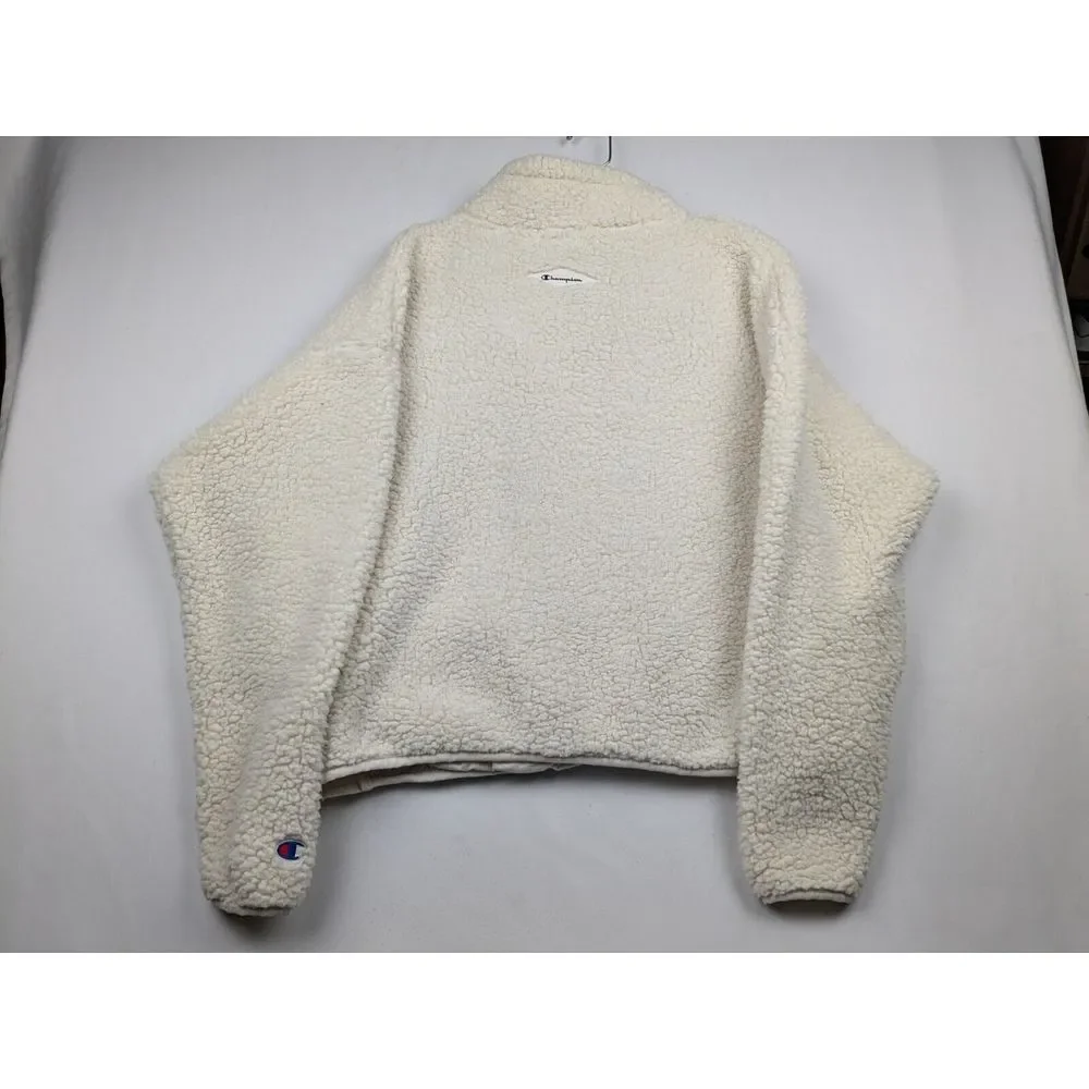 Champion Sherpa Jacket Women's Large Ivory 100% Polyester Authentic Quarter Zip - Picture 7 of 9